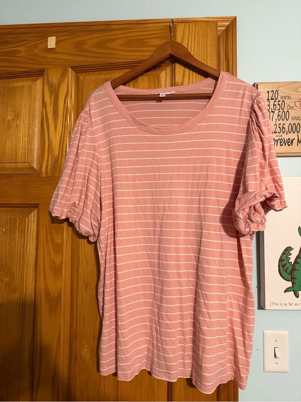 Striped Pink Puff-Sleeve Women’s Top